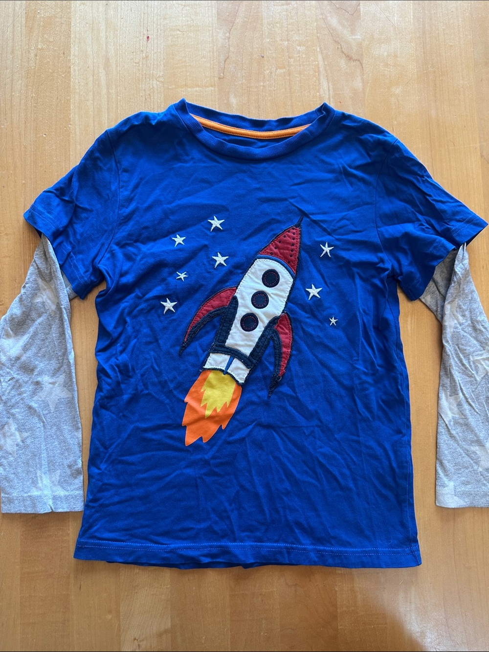 Boden Blue Rocket Appliqué Layered-Look Long-Sleeve Tee